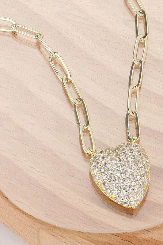 Cross My Heart Gold Paperclip Necklace