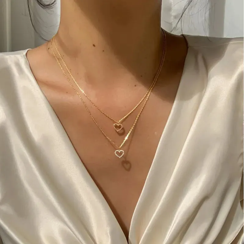 Crystal Zircon Heart Star Charm Layered Pendant Necklace Set for Women Charms Fashion Square Rhinestone Female Vintage Jewelry