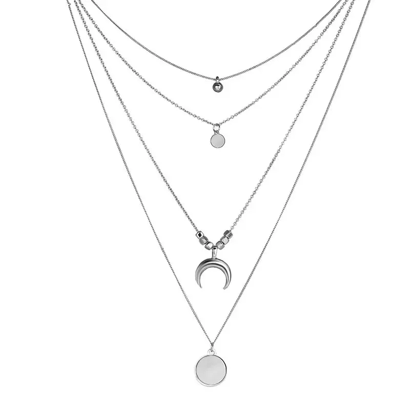 Crystal Zircon Heart Star Charm Layered Pendant Necklace Set for Women Charms Fashion Square Rhinestone Female Vintage Jewelry