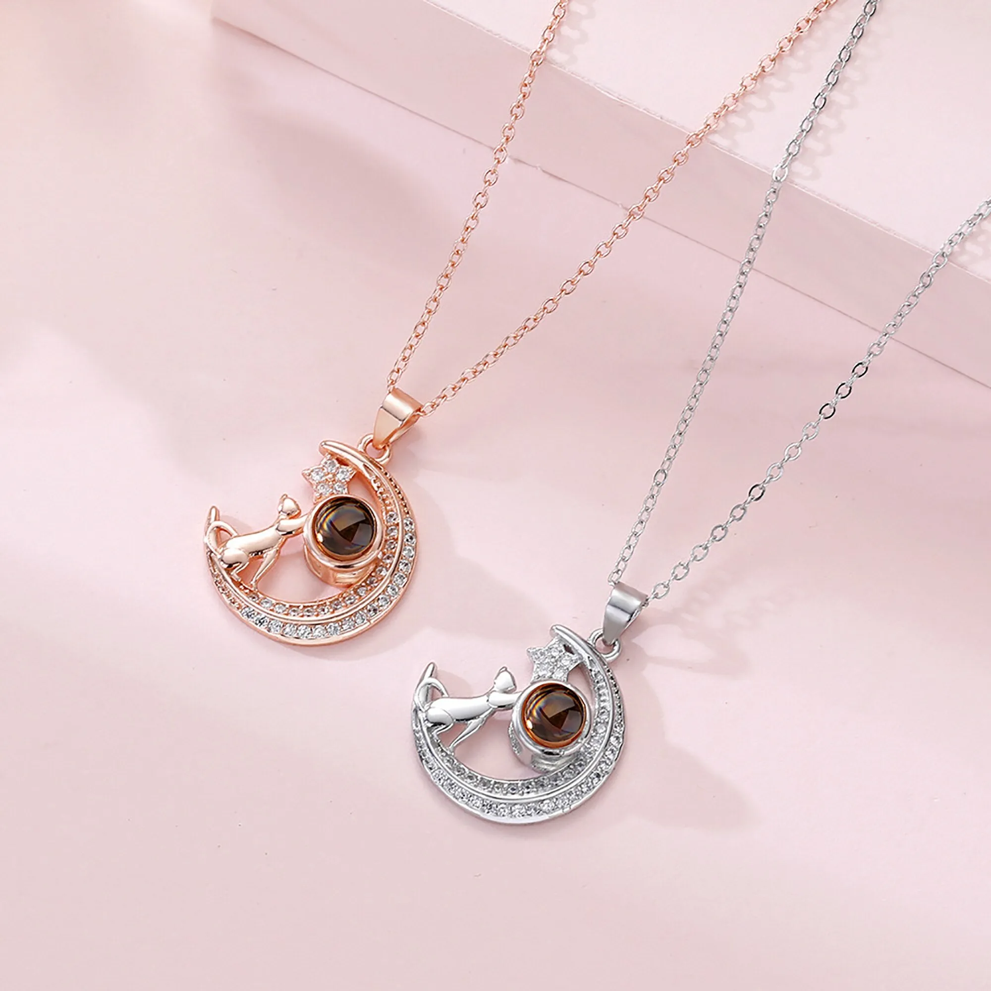 Customizable photo Cute moon necklace Projection Necklace