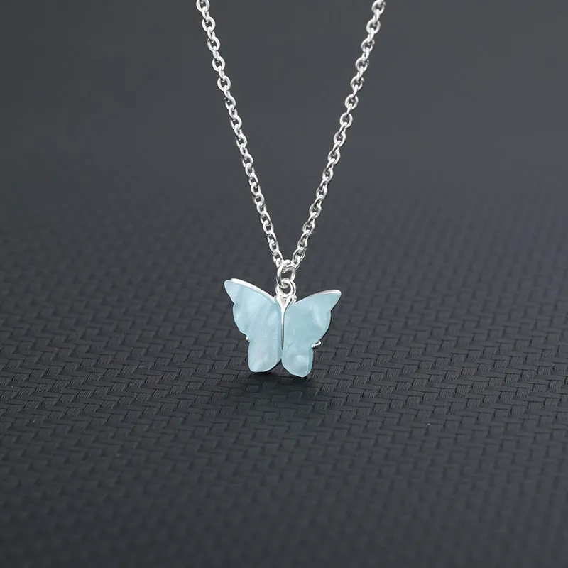 Cute Butterfly Necklaces For Women Acrylic Color Clavicle Choker Necklaces 2021 Fashion Boho Jewelry Collares Bijoux Femme