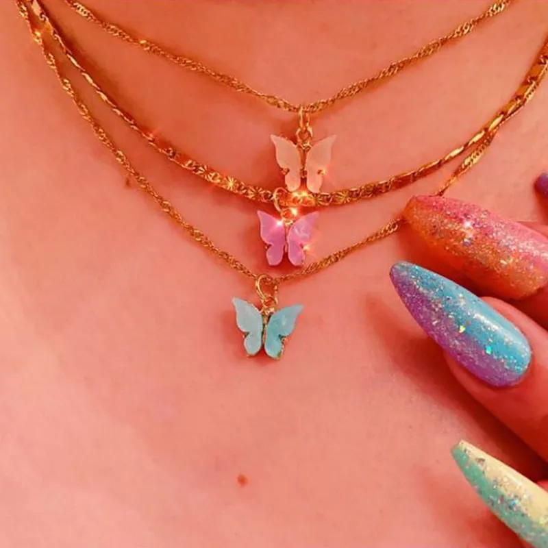 Cute Butterfly Necklaces For Women Acrylic Color Clavicle Choker Necklaces 2021 Fashion Boho Jewelry Collares Bijoux Femme