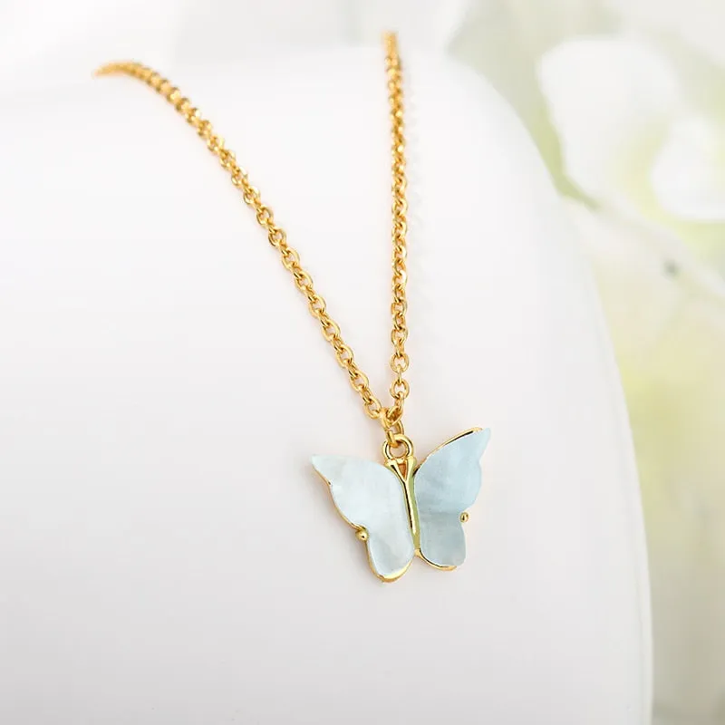 Cute Butterfly Necklaces For Women Acrylic Color Clavicle Choker Necklaces 2021 Fashion Boho Jewelry Collares Bijoux Femme