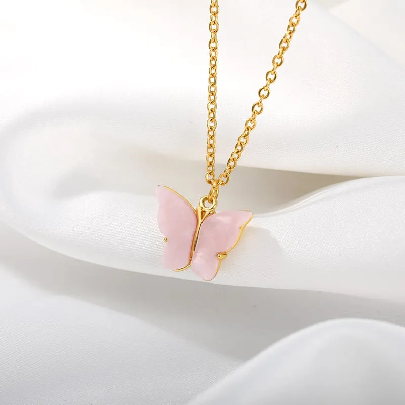Cute Butterfly Necklaces For Women Acrylic Color Clavicle Choker Necklaces 2021 Fashion Boho Jewelry Collares Bijoux Femme