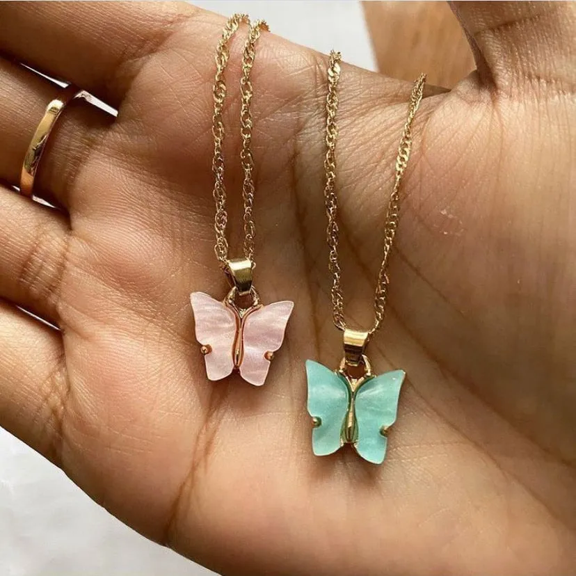 Cute Butterfly Necklaces For Women Acrylic Color Clavicle Choker Necklaces 2021 Fashion Boho Jewelry Collares Bijoux Femme