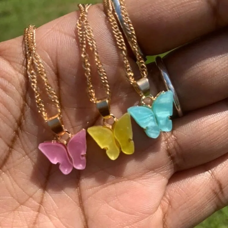 Cute Butterfly Necklaces For Women Acrylic Color Clavicle Choker Necklaces 2021 Fashion Boho Jewelry Collares Bijoux Femme