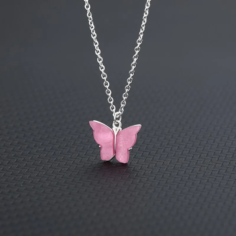 Cute Butterfly Necklaces For Women Acrylic Color Clavicle Choker Necklaces 2021 Fashion Boho Jewelry Collares Bijoux Femme