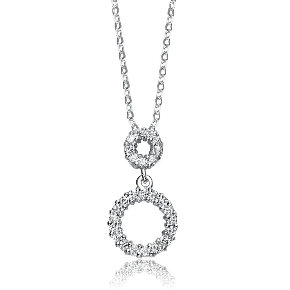 Cz .925 Sterling Silver Rhodium Plated Outlined Circle Pendant