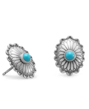 Desert Flower Silver Concho Earrings with Turquoise, USA