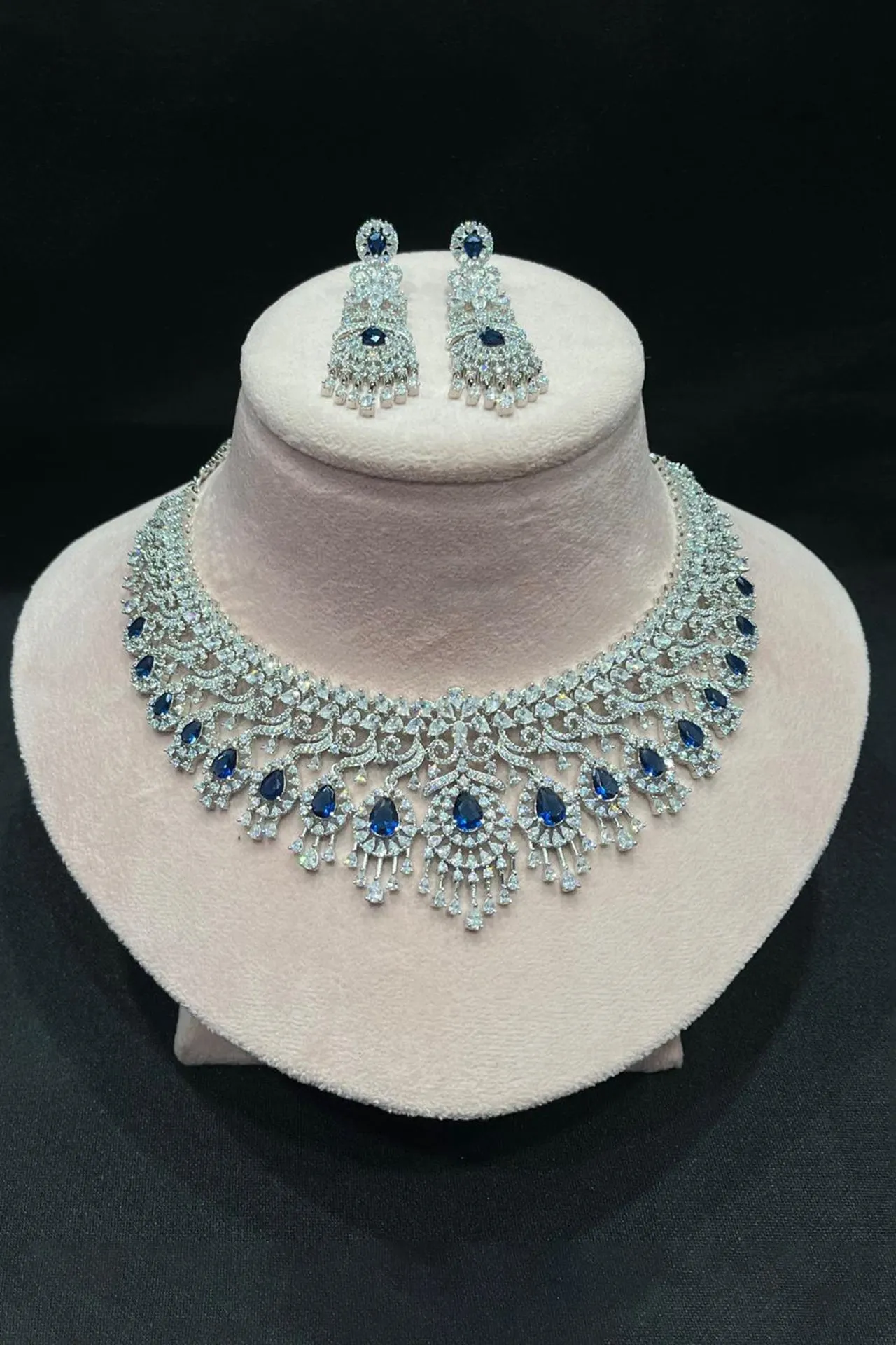 Designer American Diamond Silver Plated Necklace with Earrings (D1150)