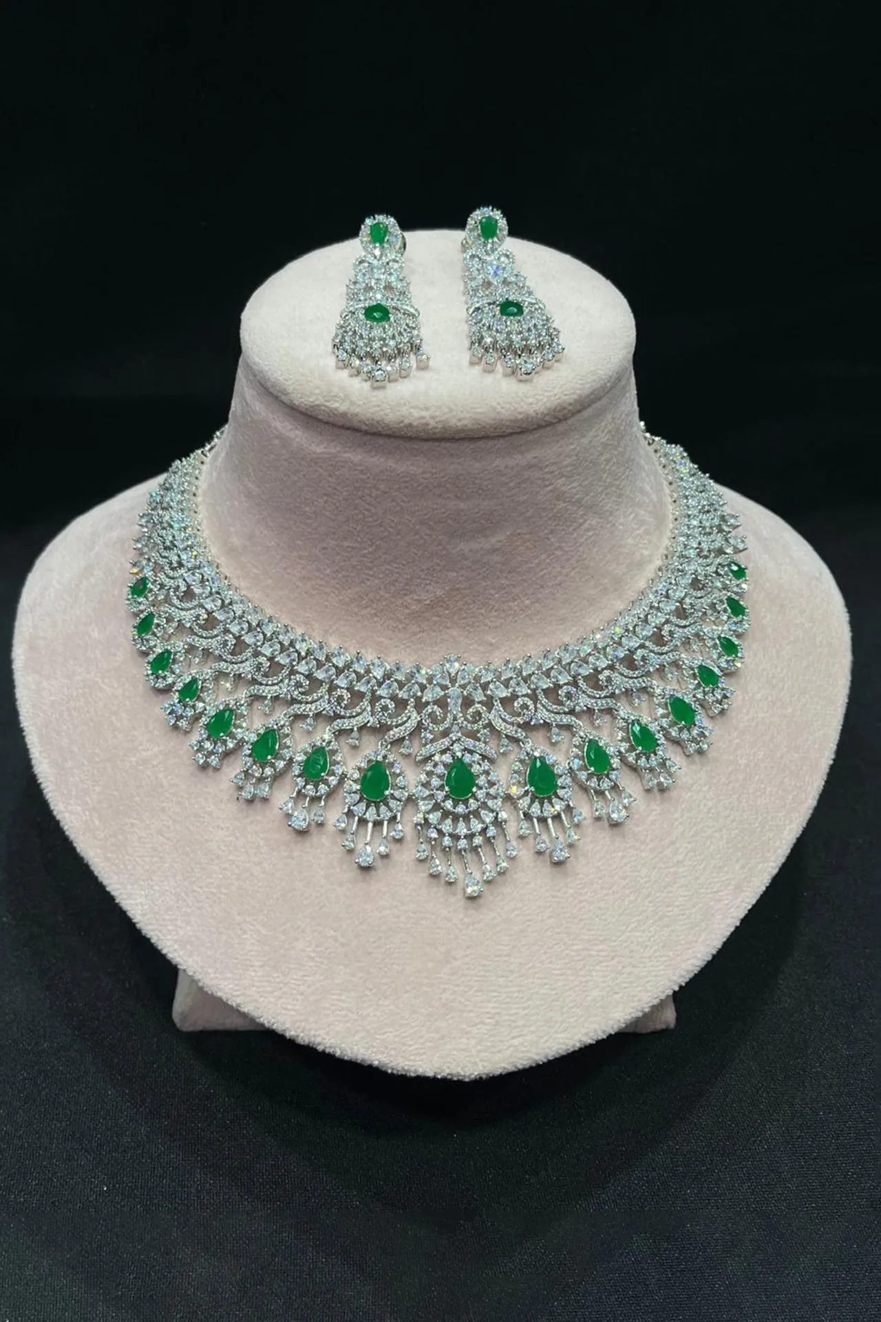 Designer American Diamond Silver Plated Necklace with Earrings (D1150)