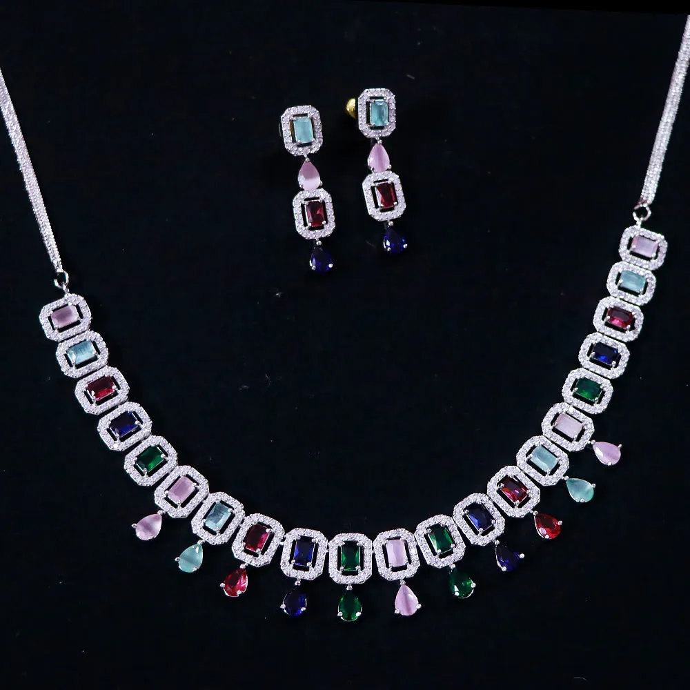 Designer Semi-Precious Multi Color American Diamond & Necklace with Earrings (D497)