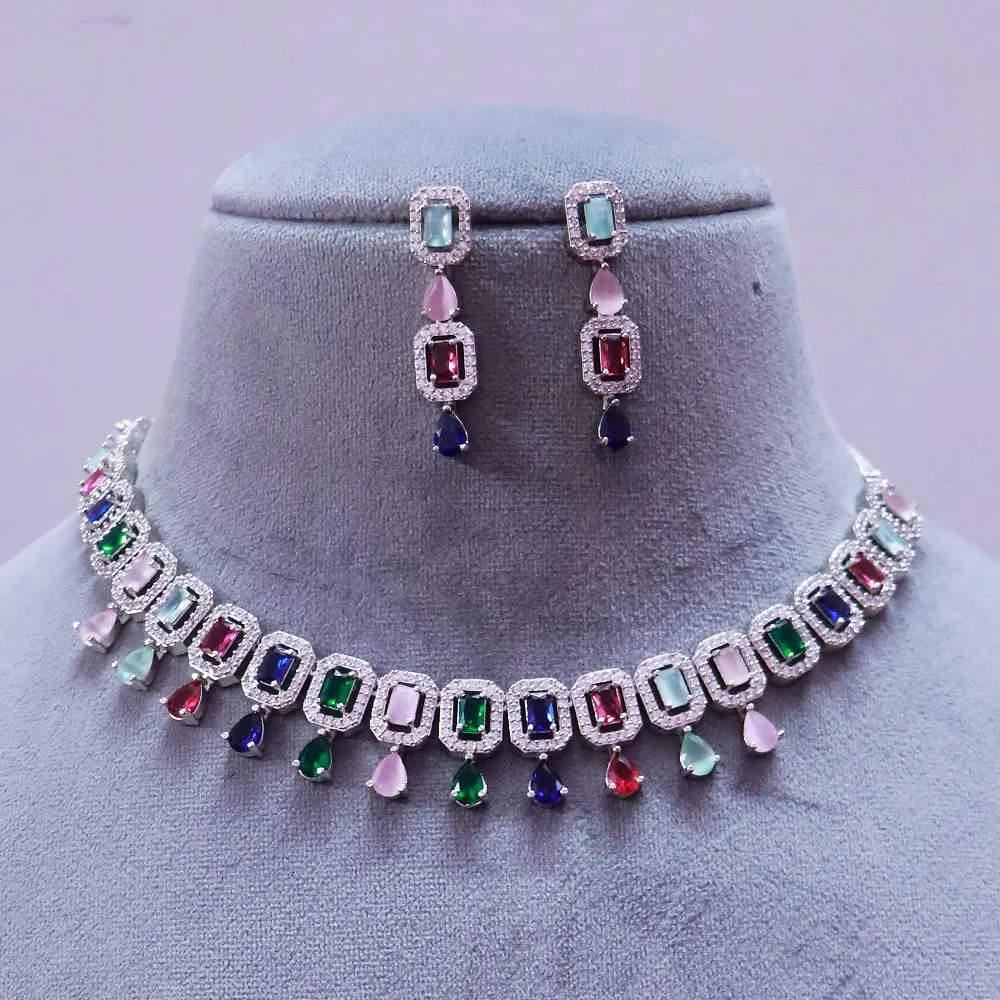 Designer Semi-Precious Multi Color American Diamond & Necklace with Earrings (D497)