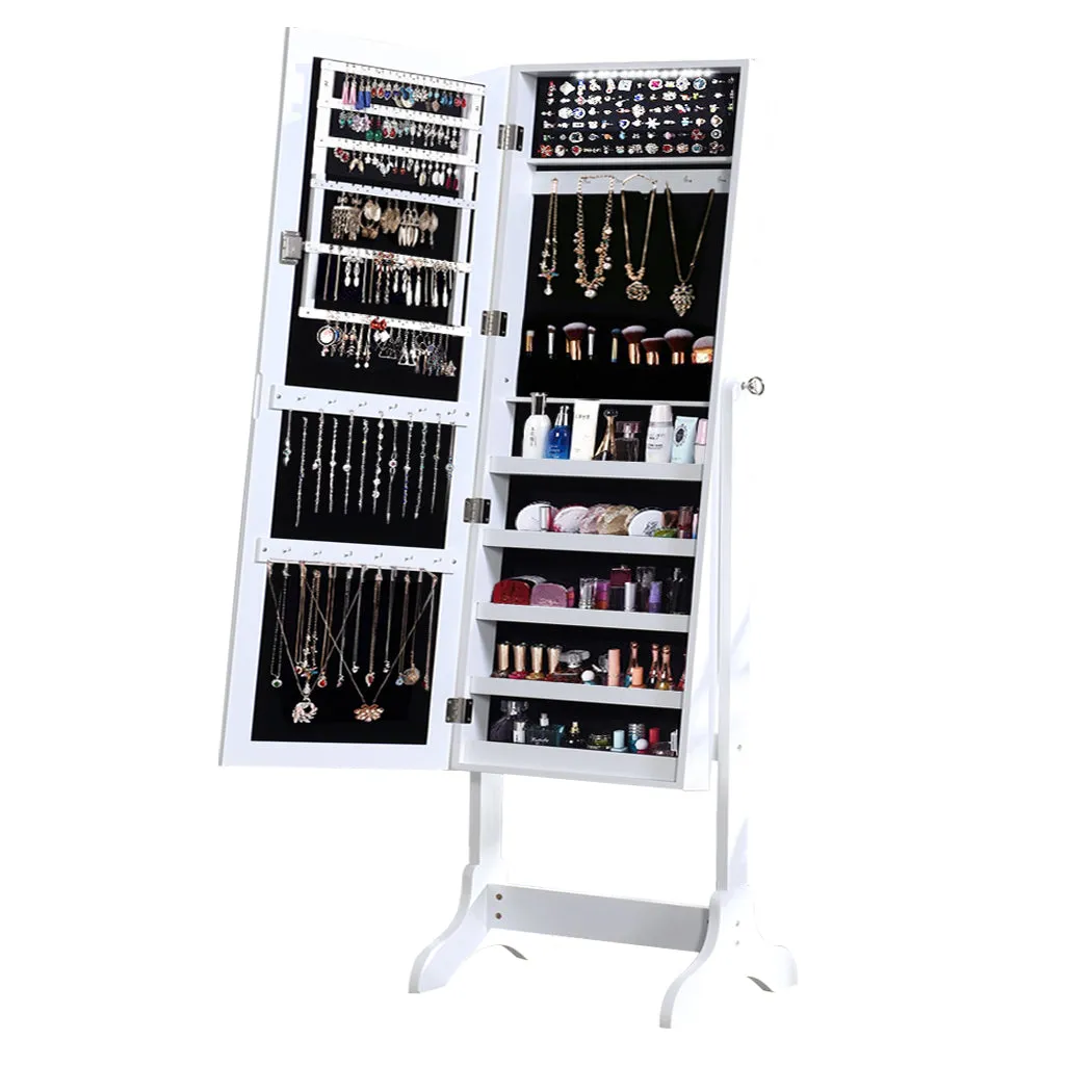 Dual Use Mirrored Jewellery Dressing Cabinet with LED Light White
