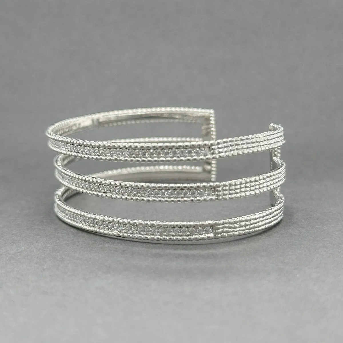Estate SS CZ 3 Row Cuff Bracelet