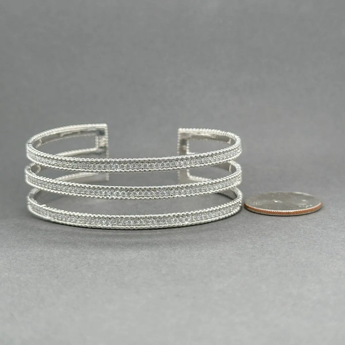 Estate SS CZ 3 Row Cuff Bracelet
