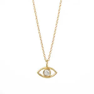 Evil Eye Diamond Necklace - 14K Yellow Gold
