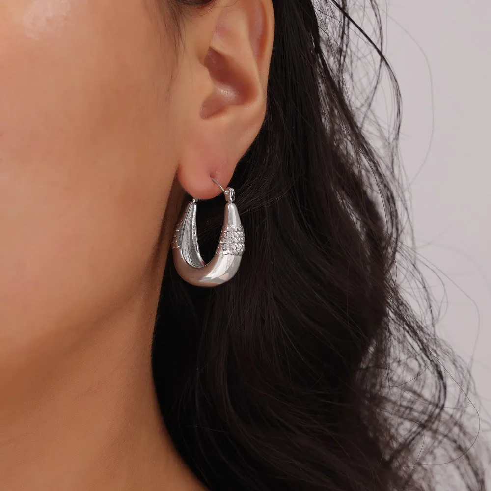 Geometric Chain Splicing Gold-Plated U-Shaped Earrings in Titanium Steel