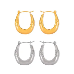 Geometric Chain Splicing Gold-Plated U-Shaped Earrings in Titanium Steel