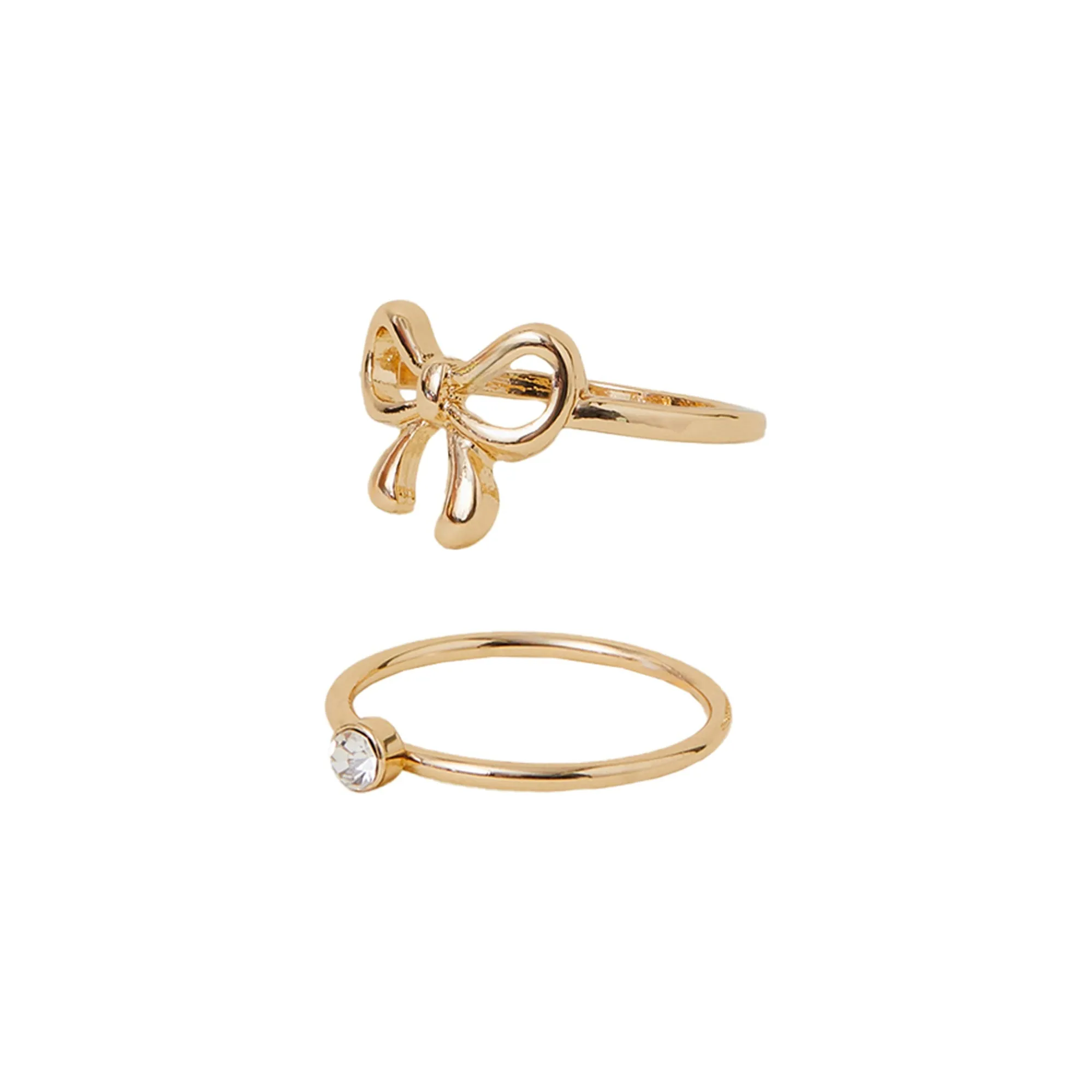 Gold Diamante Bow Rings Pack Of 2-Medium