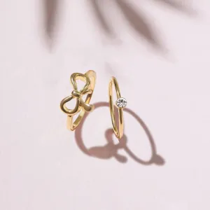 Gold Diamante Bow Rings Pack Of 2-Medium