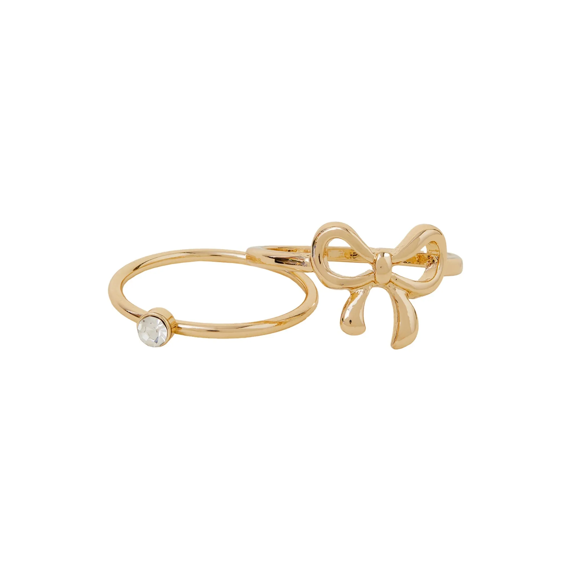 Gold Diamante Bow Rings Pack Of 2-Medium