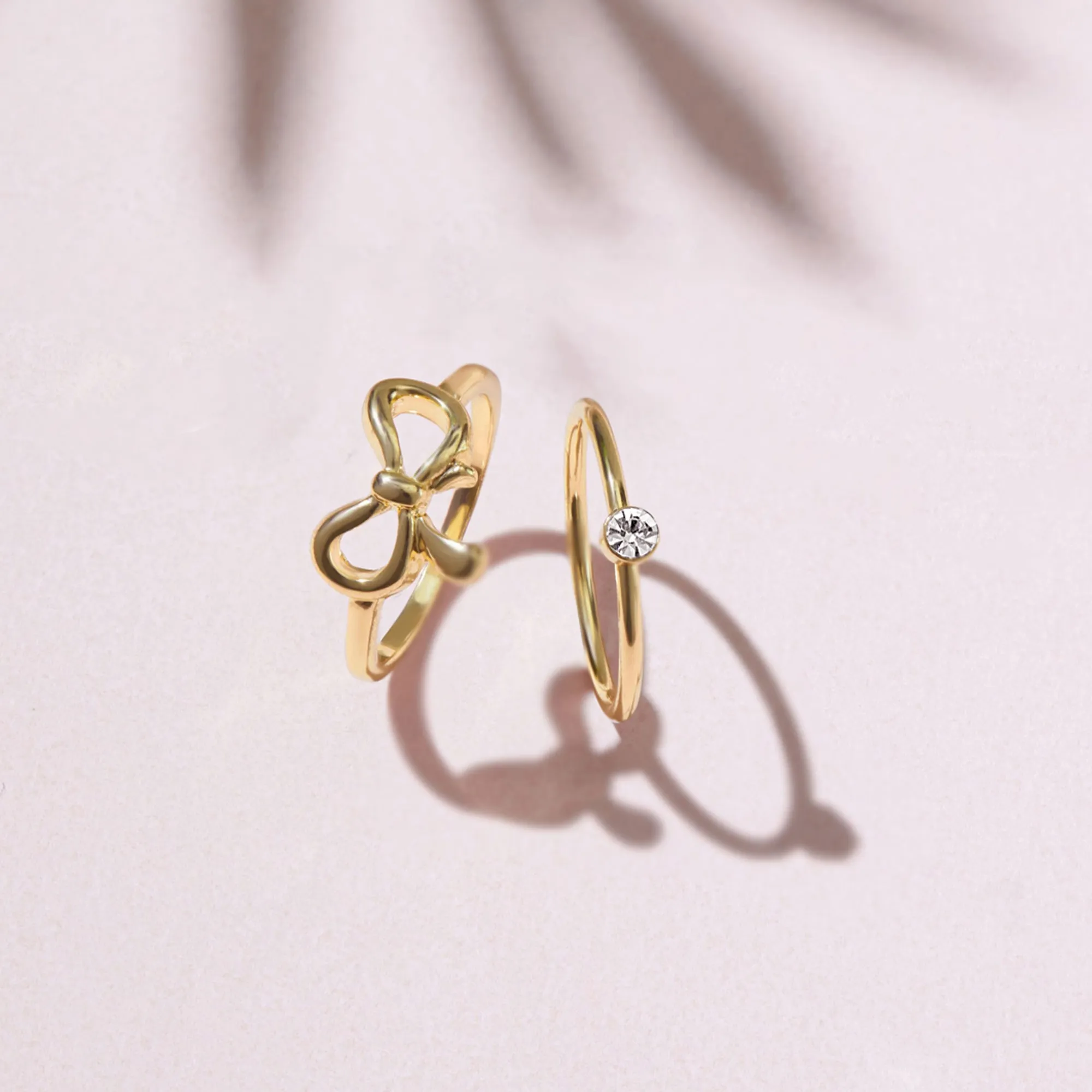 Gold Diamante Bow Rings Pack Of 2-Medium