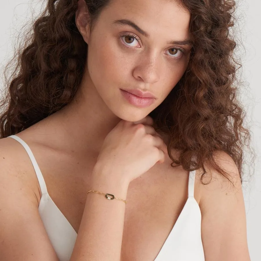 Gold Forest Green Enamel Carabiner Bracelet