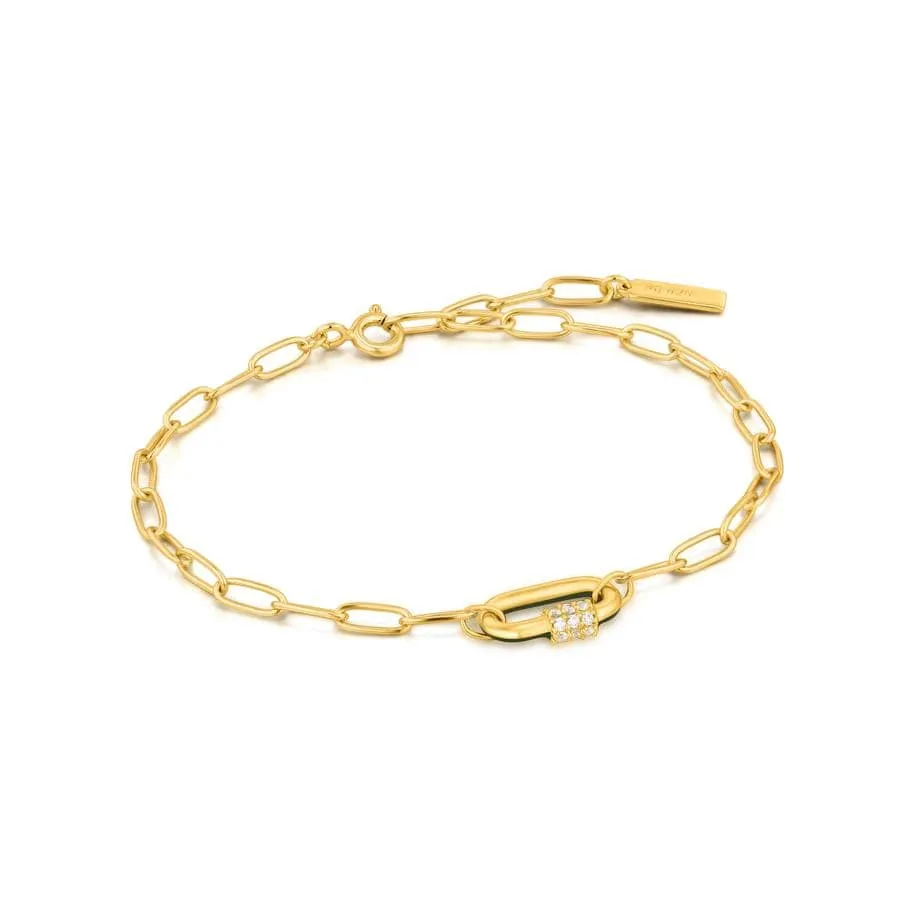 Gold Forest Green Enamel Carabiner Bracelet
