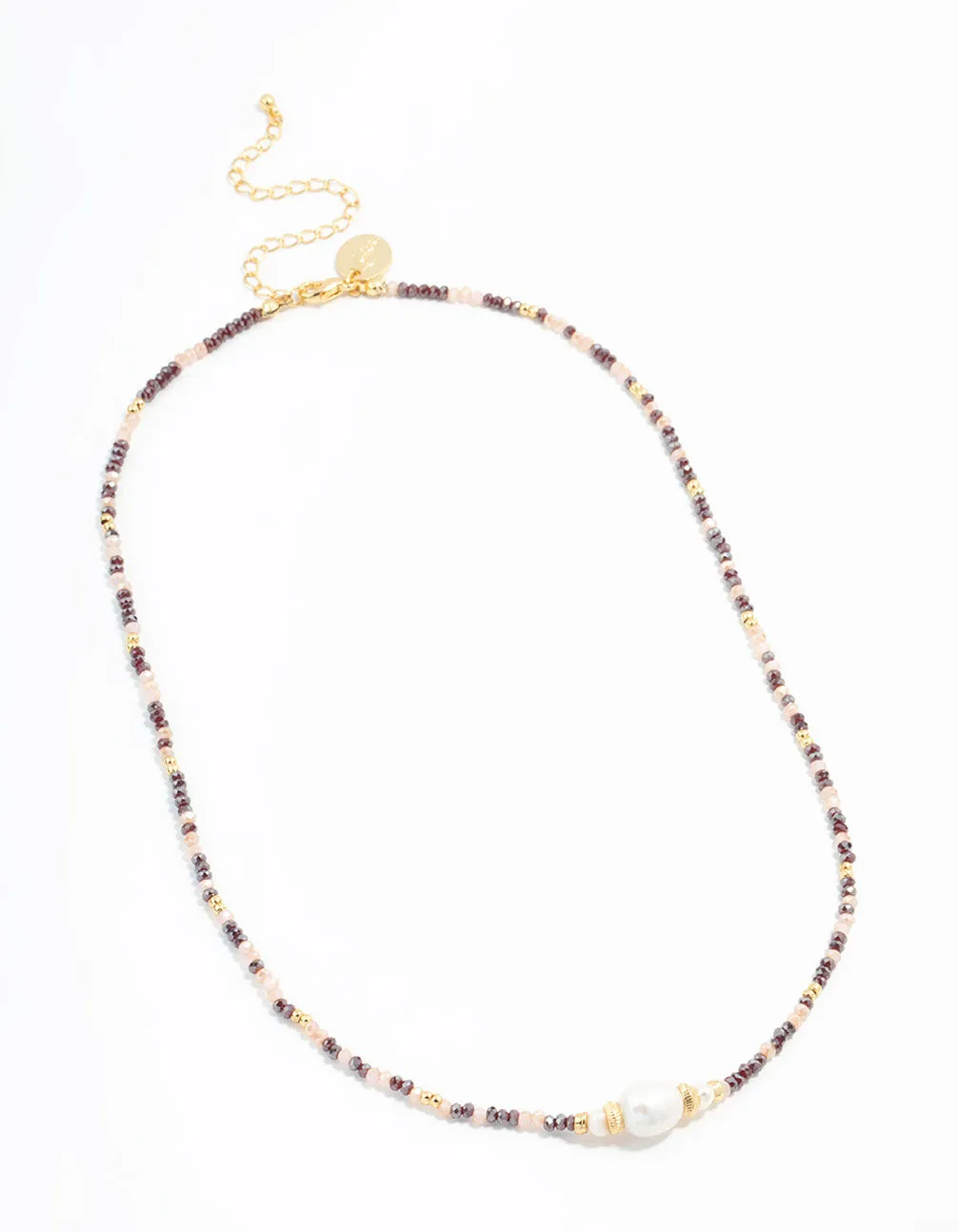 Gold Freshwater Pearl & Mini Purple Bead Necklace