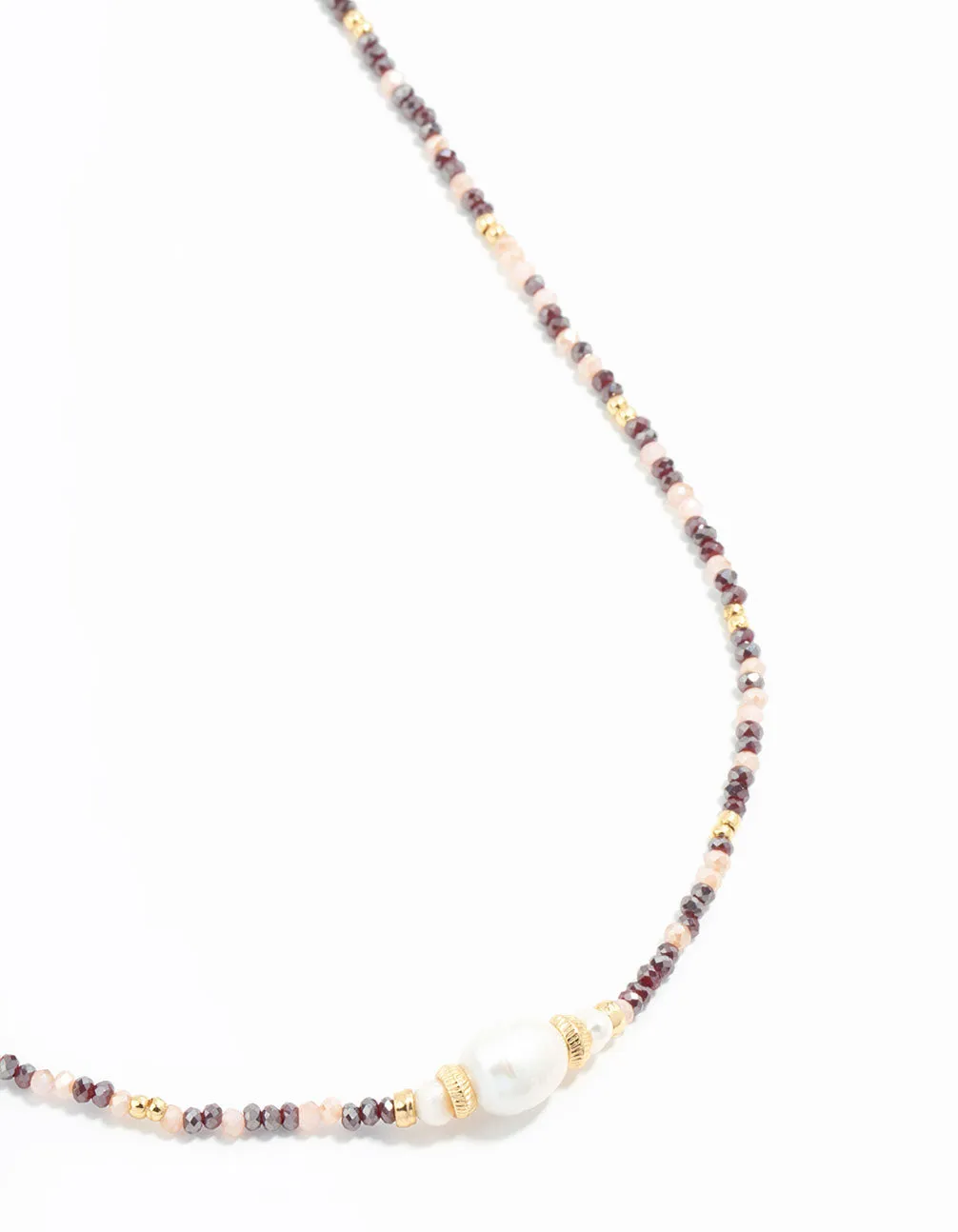 Gold Freshwater Pearl & Mini Purple Bead Necklace