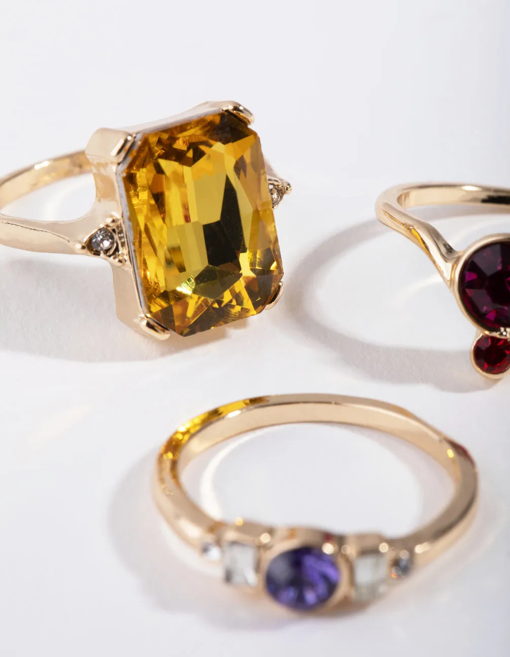 Gold Multi Diamante Pack Rings