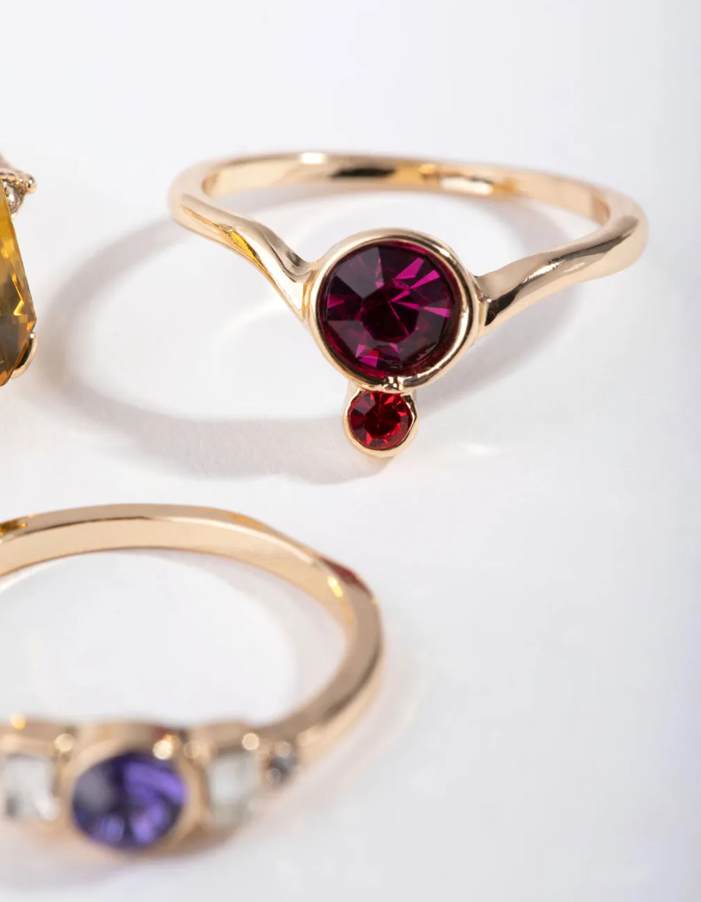 Gold Multi Diamante Pack Rings