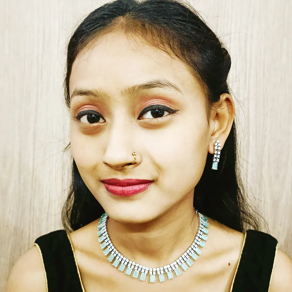 Gold Plated Green Color American Diamond Necklace with Earrings (D172)