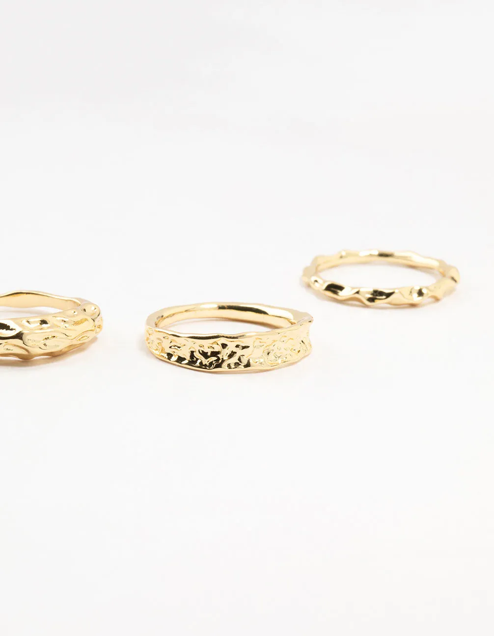 Gold Plated Textured Metal Rings 5-Pack