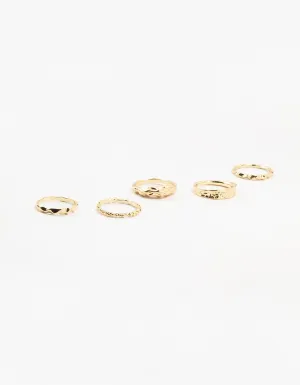 Gold Plated Textured Metal Rings 5-Pack