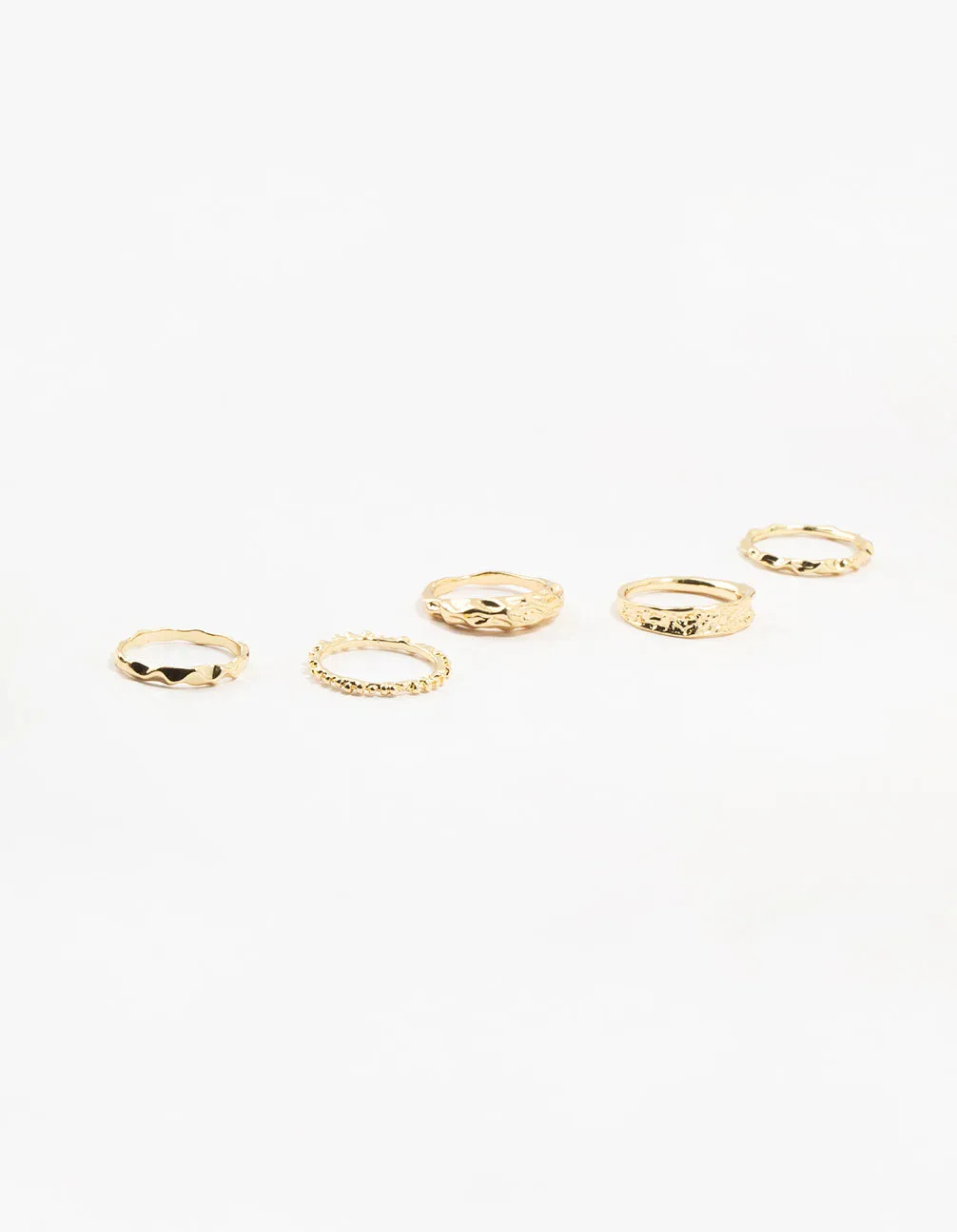 Gold Plated Textured Metal Rings 5-Pack