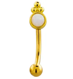 Gold PVD Beaded White Opalite Stainless Steel Curved Barbell