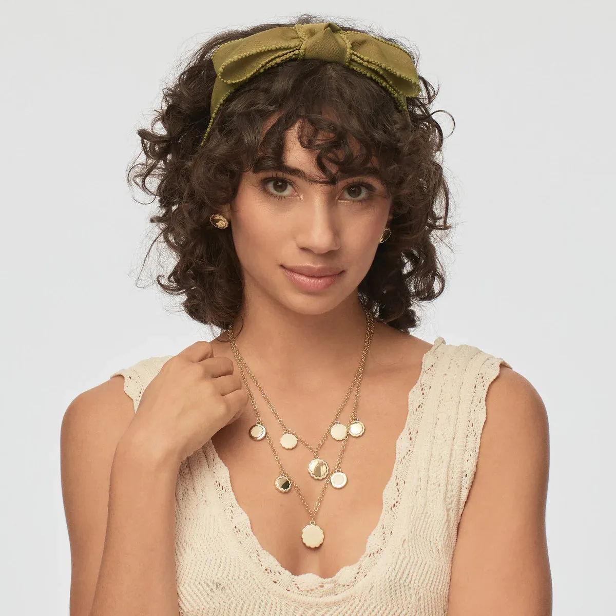 Gold Scalloped Coin Layered Necklace