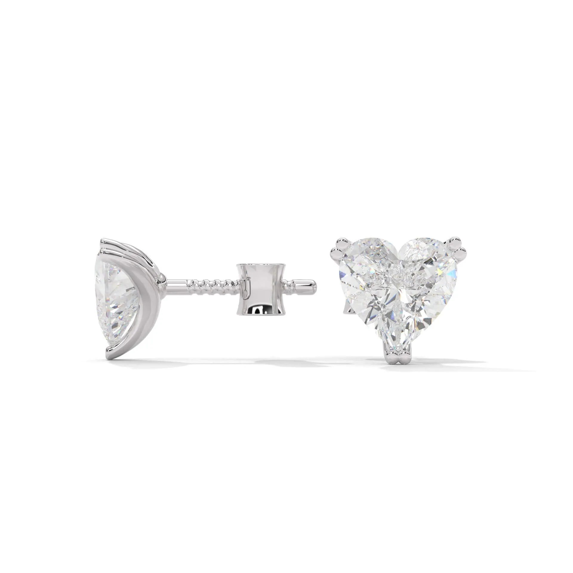 Heart Shape Diamond Stud Silver Earrings