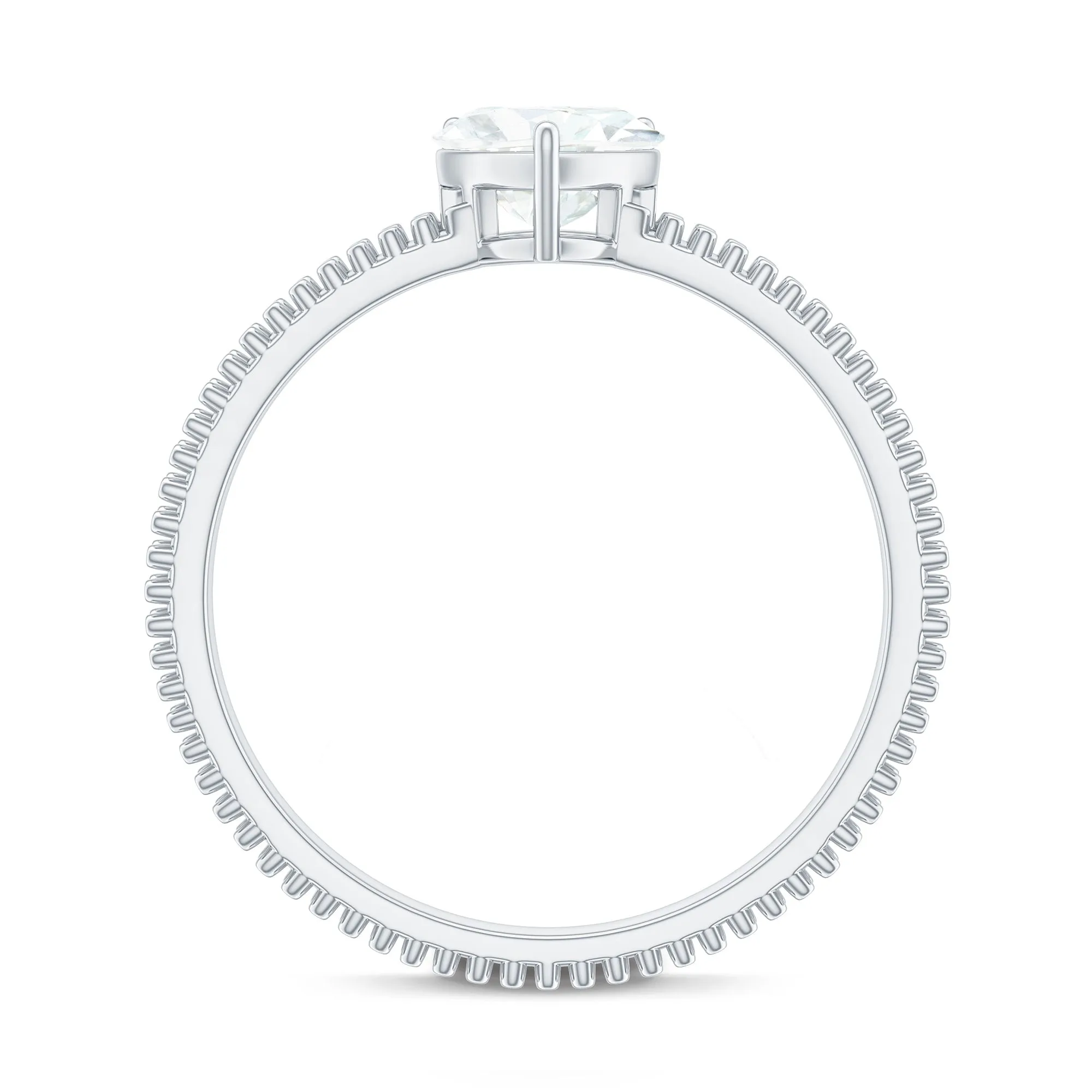 Heart Shape Moissanite Solitaire Ring with Beaded Details