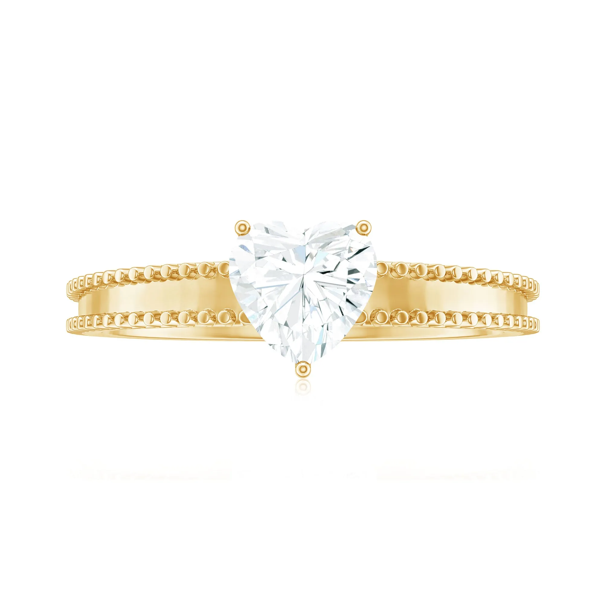 Heart Shape Moissanite Solitaire Ring with Beaded Details