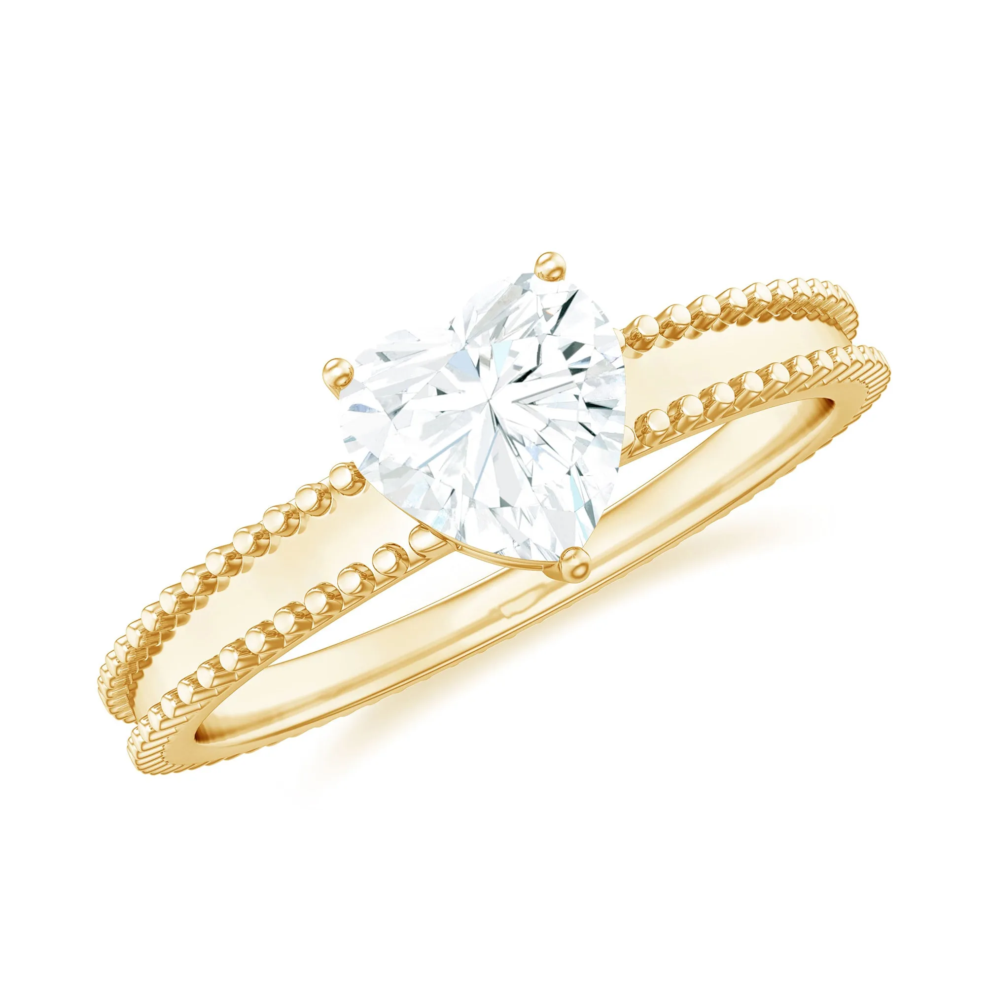 Heart Shape Moissanite Solitaire Ring with Beaded Details