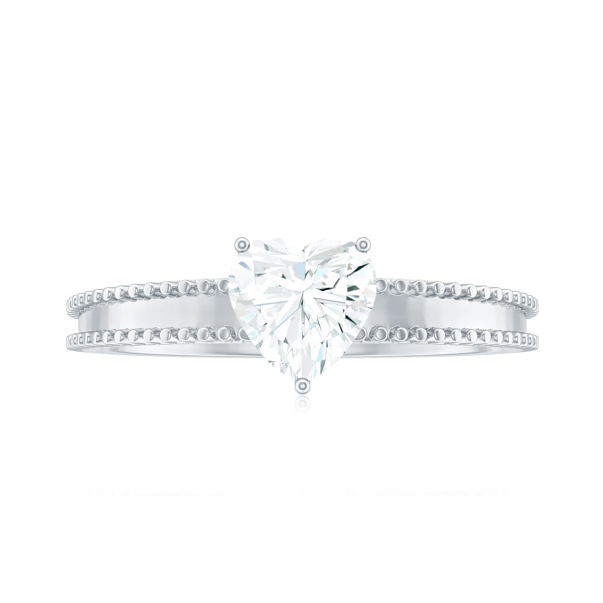 Heart Shape Moissanite Solitaire Ring with Beaded Details
