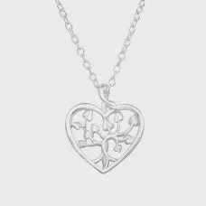 Heart with Flowers Silver Necklace