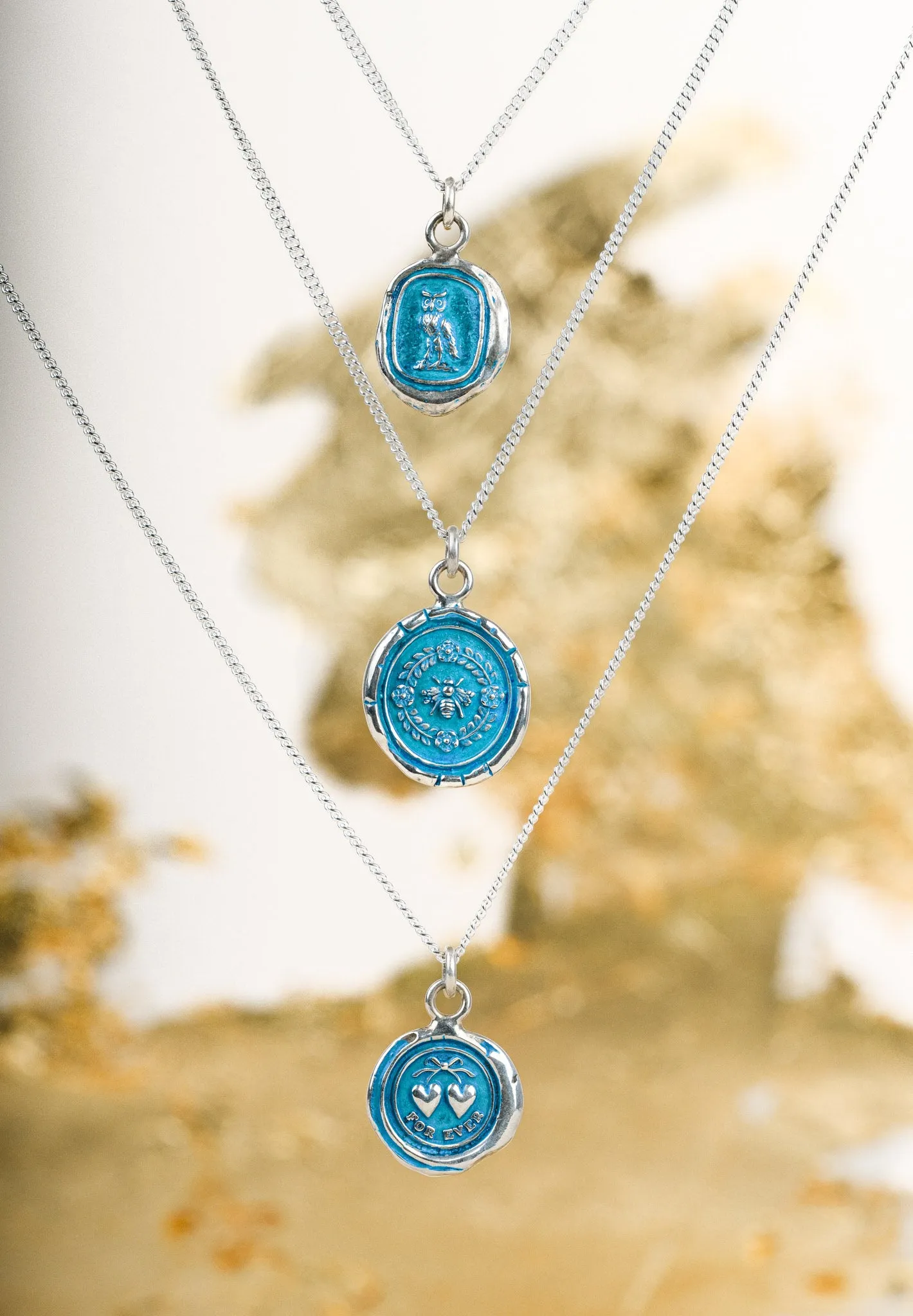 HEARTS Talisman Silver Necklace with Blue Ceramic Detail