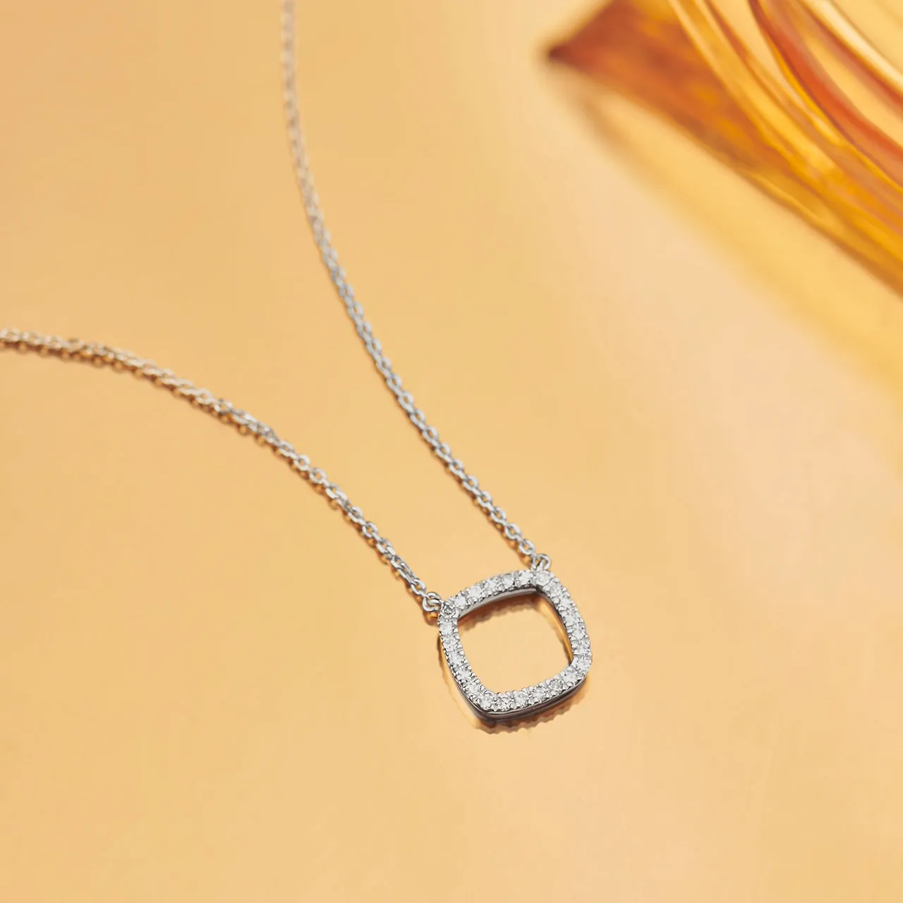 Hollow Cushion Diamond Necklace