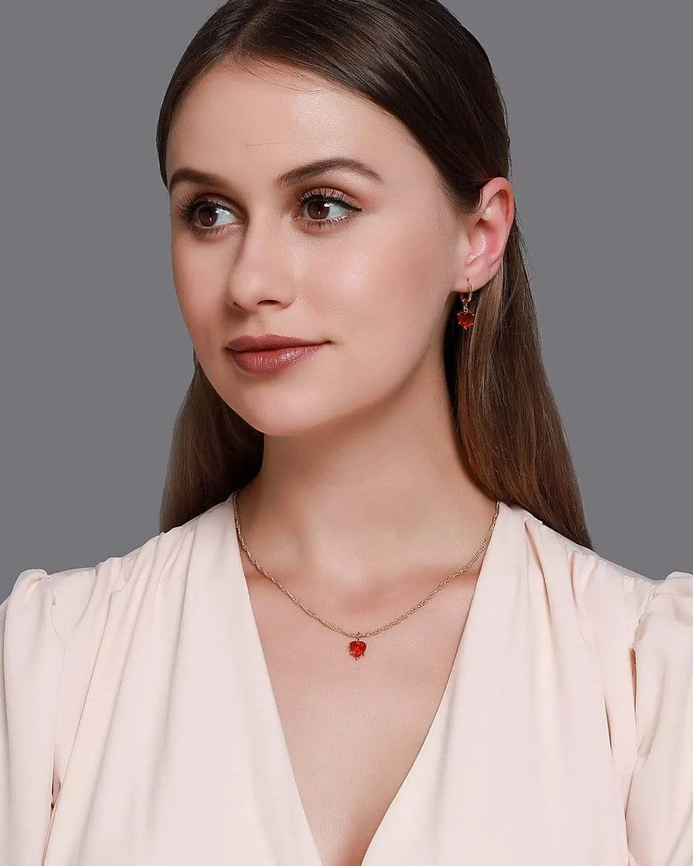 Hot Sale - Romantic Elegant Red Love Necklace with Earrings. Crystal Zircon Necklace Set