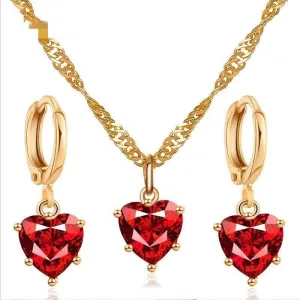 Hot Sale - Romantic Elegant Red Love Necklace with Earrings. Crystal Zircon Necklace Set