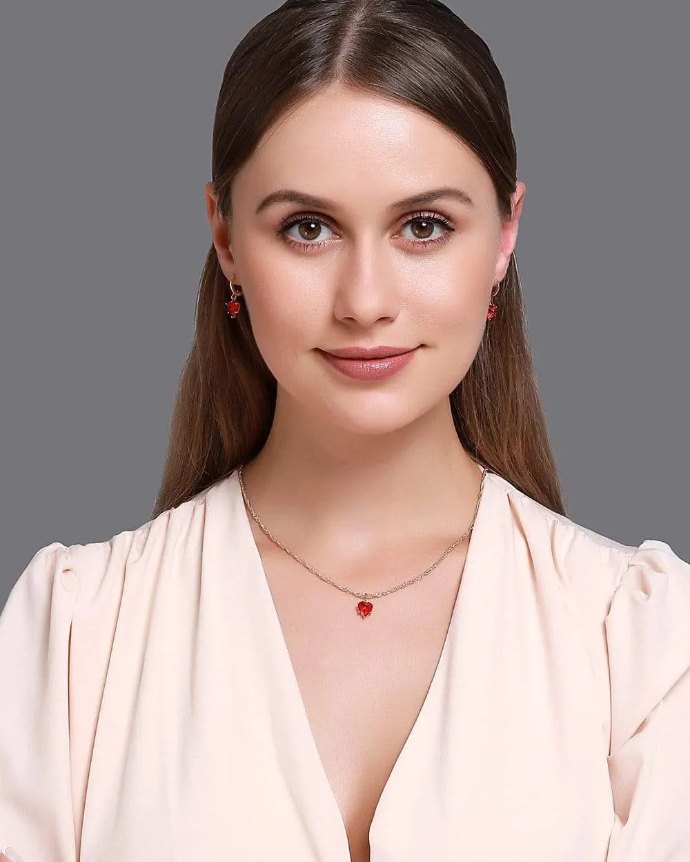 Hot Sale - Romantic Elegant Red Love Necklace with Earrings. Crystal Zircon Necklace Set